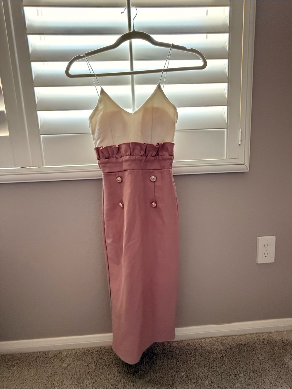Ivory and Dusty Rose Spaghetti-Strap Midi Dress